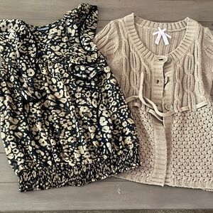 Express Black and Brown Patterned Blouse with Matching Derek Heart Sweater